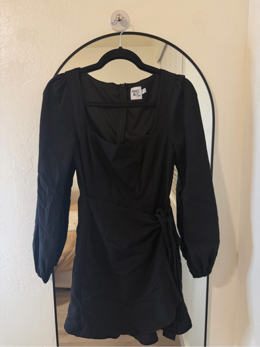 Princess Polly Black Long Sleeve Wrap Mini Dress